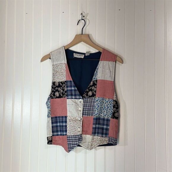VTG Tangibles Patchwork Button Vest Cottage Boho Folkcore Indie Y2k Festival - Picture 1 of 8